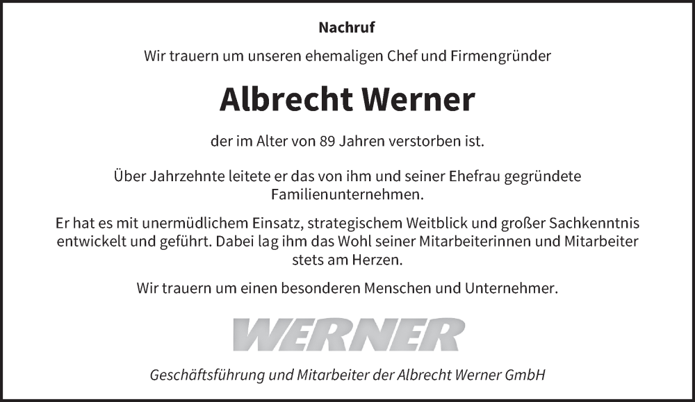  Traueranzeige für Albrecht Werner vom 15.03.2025 aus saarbruecker_zeitung