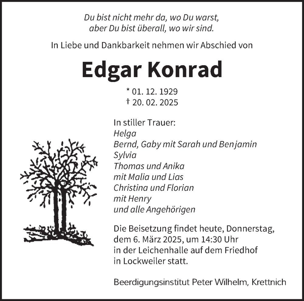  Traueranzeige für Edgar Konrad vom 06.03.2025 aus saarbruecker_zeitung