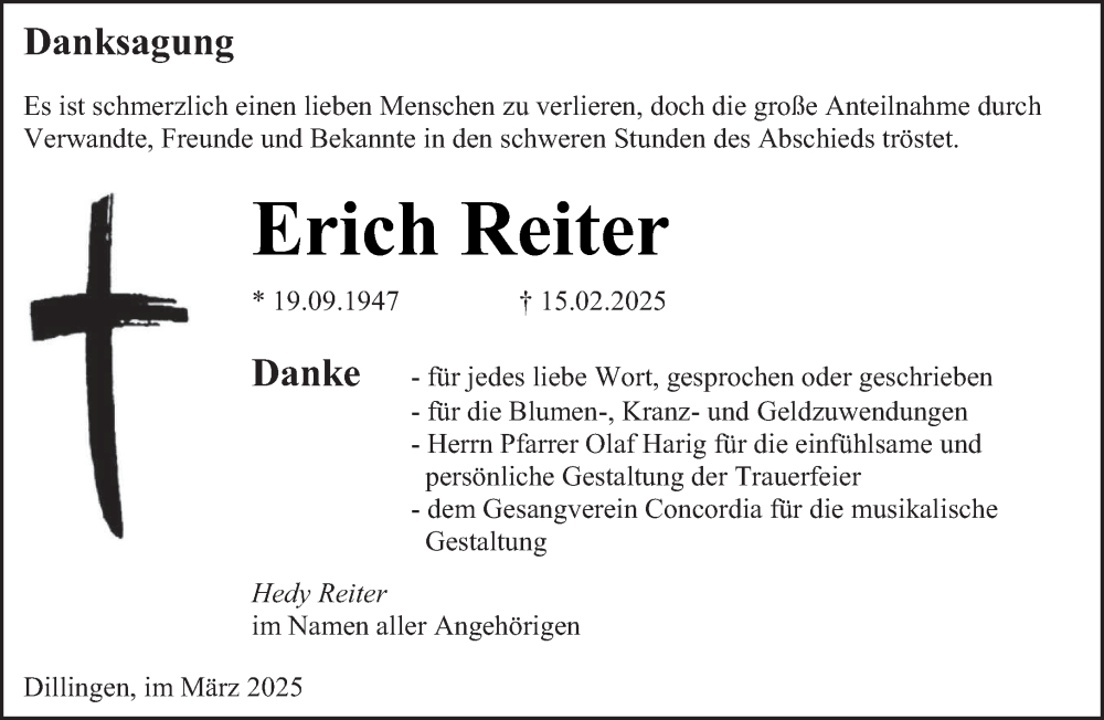  Traueranzeige für Erich Reiter vom 15.03.2025 aus saarbruecker_zeitung