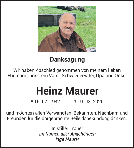 Traueranzeige von Heinz Maurer von saarbruecker_zeitung