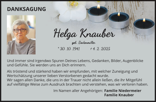 Traueranzeige von Helga Knauber von saarbruecker_zeitung