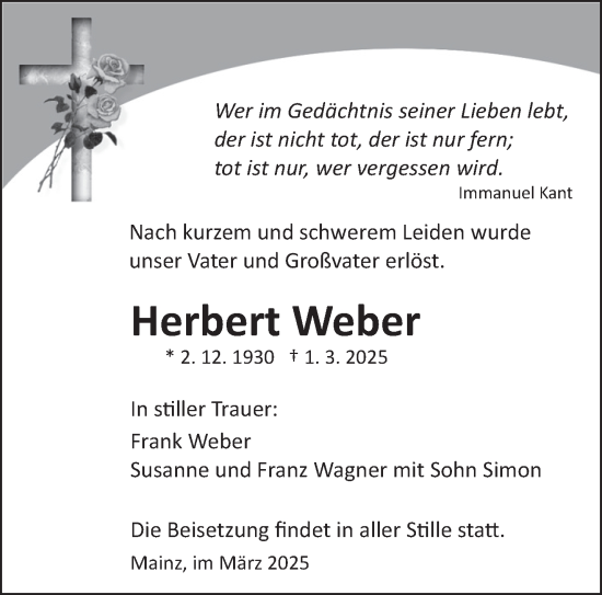 Traueranzeige von Herbert Weber von saarbruecker_zeitung