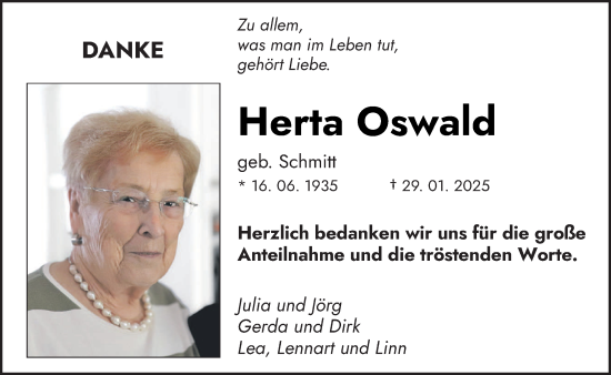 Traueranzeige von Herta Oswald von saarbruecker_zeitung