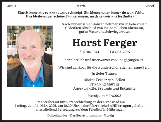 Traueranzeige von Horst Ferger von saarbruecker_zeitung