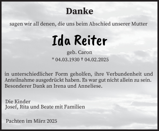 Traueranzeige von Ida Reiter von saarbruecker_zeitung