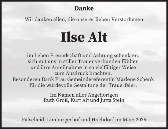 Traueranzeige von Ilse Alt von saarbruecker_zeitung