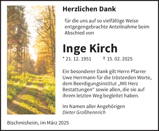 Traueranzeige von Inge Kirch von saarbruecker_zeitung