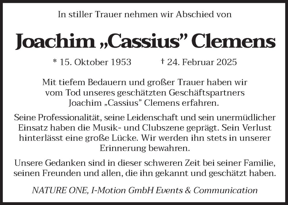  Traueranzeige für Joachim Clemens vom 08.03.2025 aus saarbruecker_zeitung