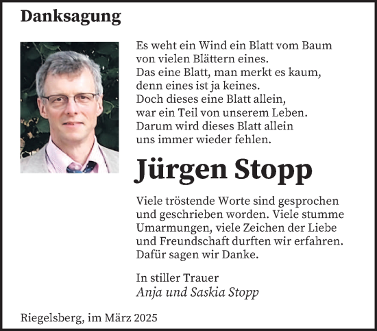 Traueranzeige von Jürgen Stopp von saarbruecker_zeitung