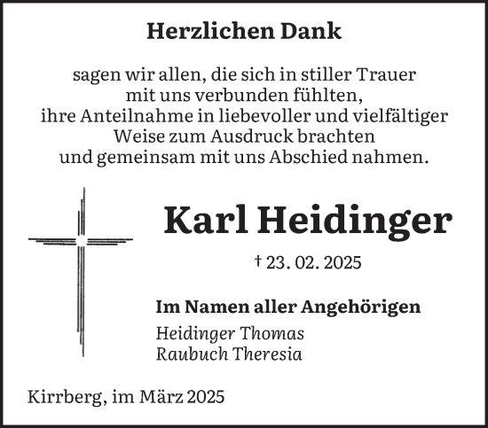 Traueranzeige von Karl Heidinger von saarbruecker_zeitung