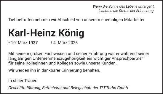 Traueranzeige von Karl-Heinz König von saarbruecker_zeitung