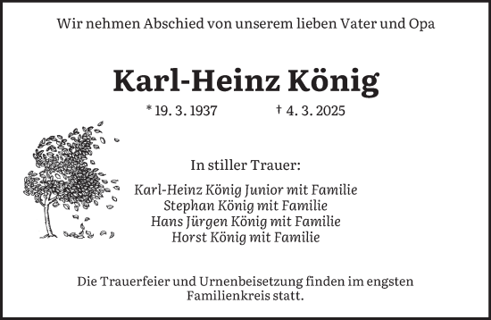 Traueranzeige von Karl-Heinz König von saarbruecker_zeitung