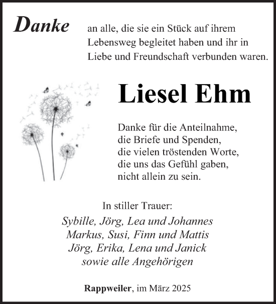 Traueranzeige von Liesel Ehm von saarbruecker_zeitung