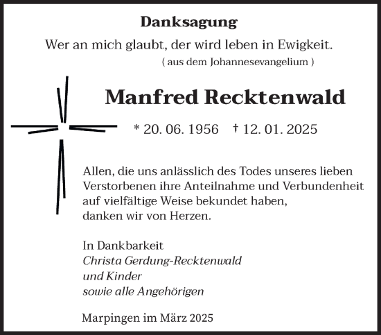 Traueranzeige von Manfred Recktenwald von saarbruecker_zeitung