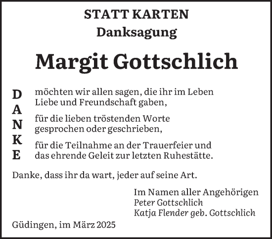 Traueranzeige von Margit Gottschlich von saarbruecker_zeitung