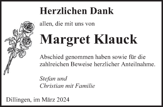 Traueranzeige von Margret Klauck von saarbruecker_zeitung