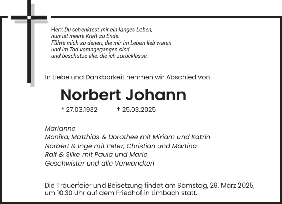 Traueranzeige von Norbert Johann von saarbruecker_zeitung
