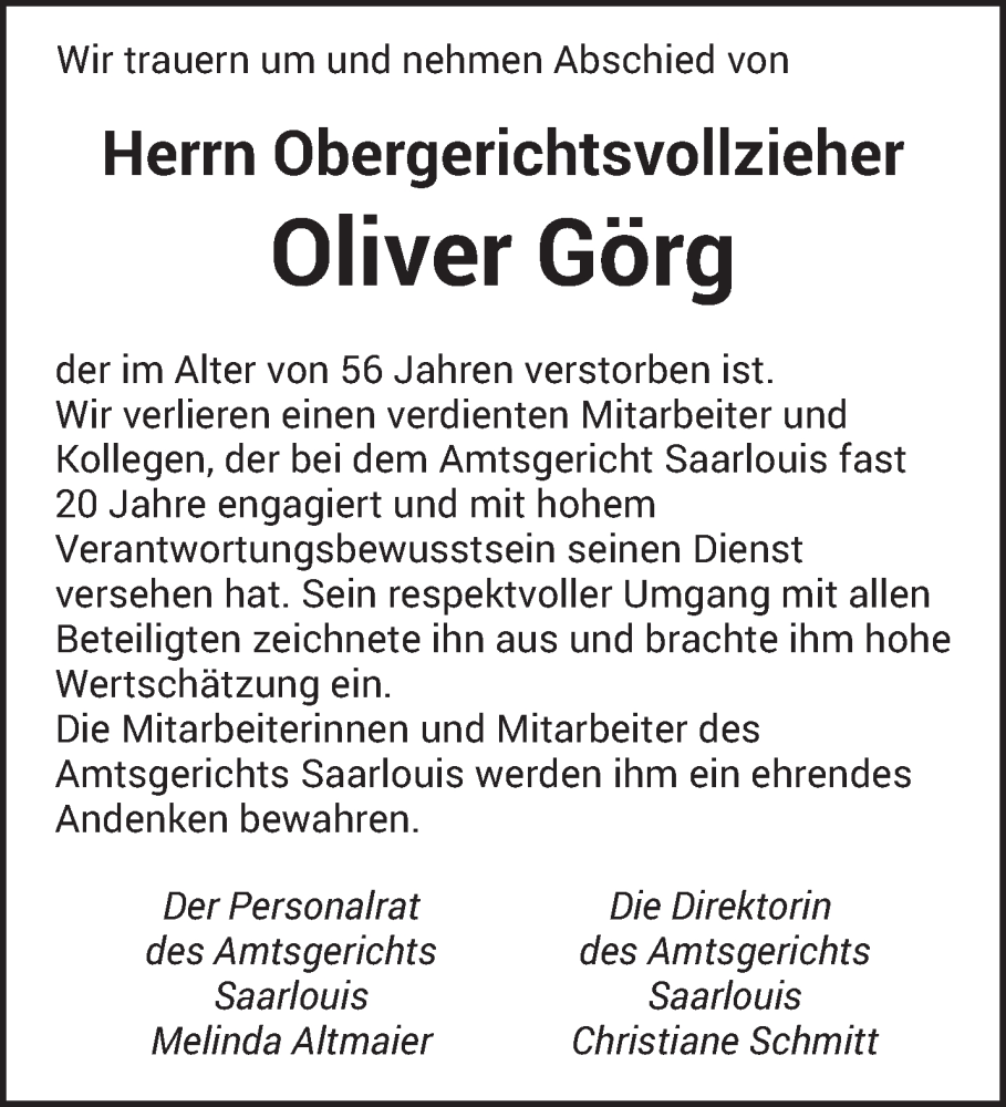  Traueranzeige für Oliver Görg vom 08.03.2025 aus saarbruecker_zeitung