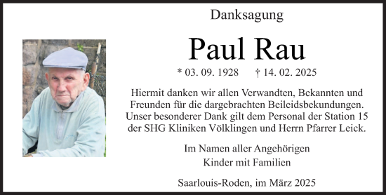 Traueranzeige von Paul Rau von saarbruecker_zeitung