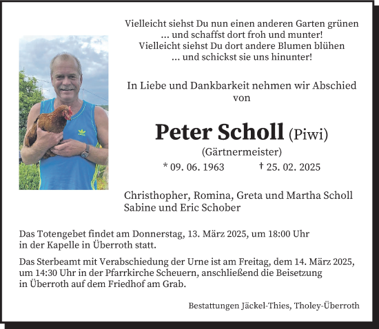Traueranzeige von Peter Scholl von saarbruecker_zeitung