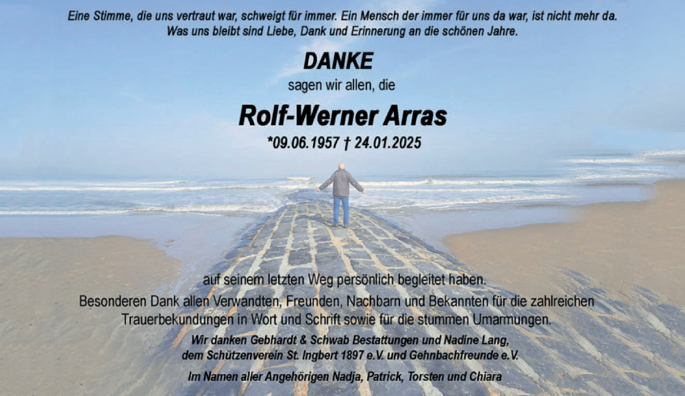 Traueranzeige für Rolf-Werner Arras vom 01.03.2025 aus saarbruecker_zeitung