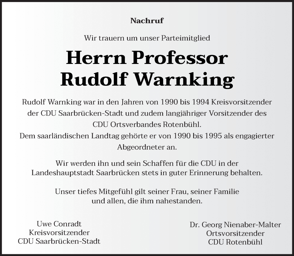  Traueranzeige für Rudolf Warnking vom 08.03.2025 aus saarbruecker_zeitung