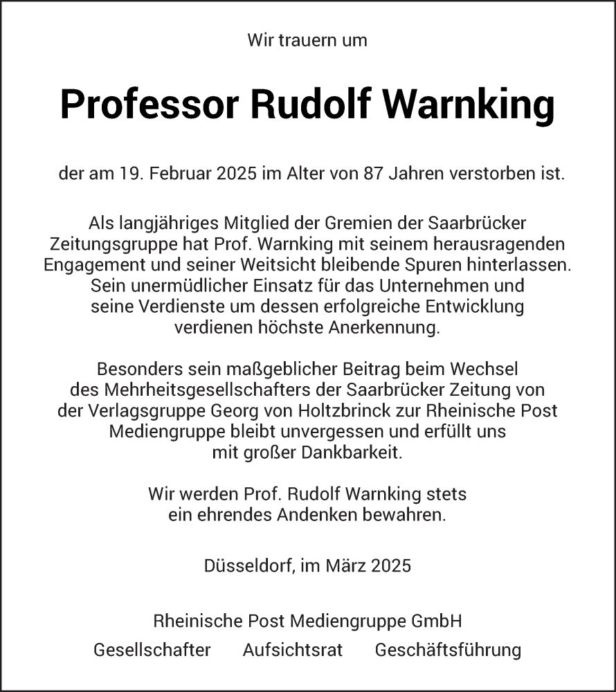  Traueranzeige für Rudolf Warnking vom 01.03.2025 aus saarbruecker_zeitung