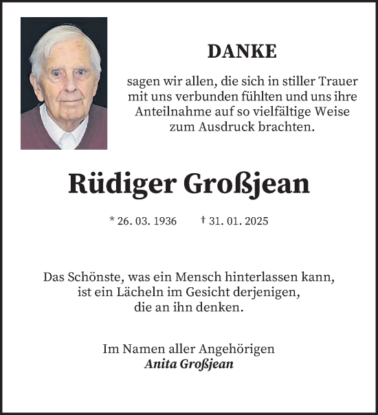 Traueranzeige von Rüdiger Großjean von saarbruecker_zeitung