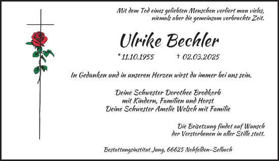 Traueranzeige von Ulrike Bechler von saarbruecker_zeitung