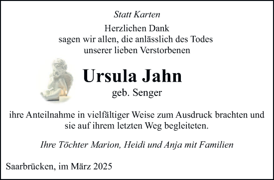 Traueranzeige von Ursula Jahn von saarbruecker_zeitung