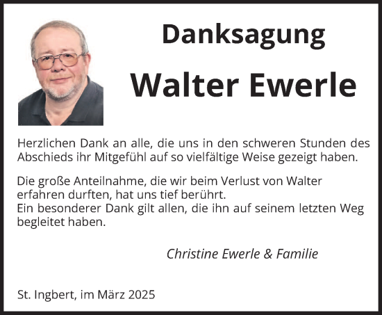 Traueranzeige von Walter Ewerle von saarbruecker_zeitung