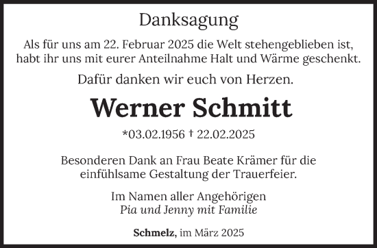 Traueranzeige von Werner Schmitt von saarbruecker_zeitung