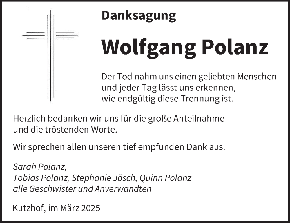  Traueranzeige für Wolfgang Polanz vom 29.03.2025 aus saarbruecker_zeitung