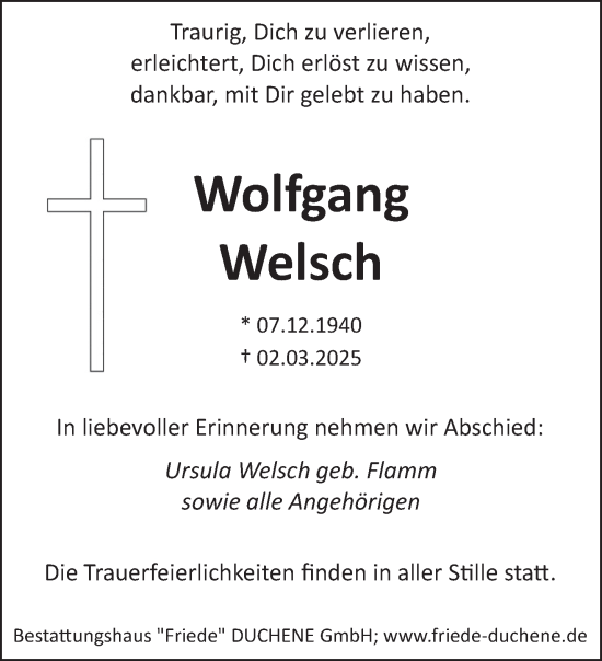 Traueranzeige von Wolfgang Welsch von saarbruecker_zeitung