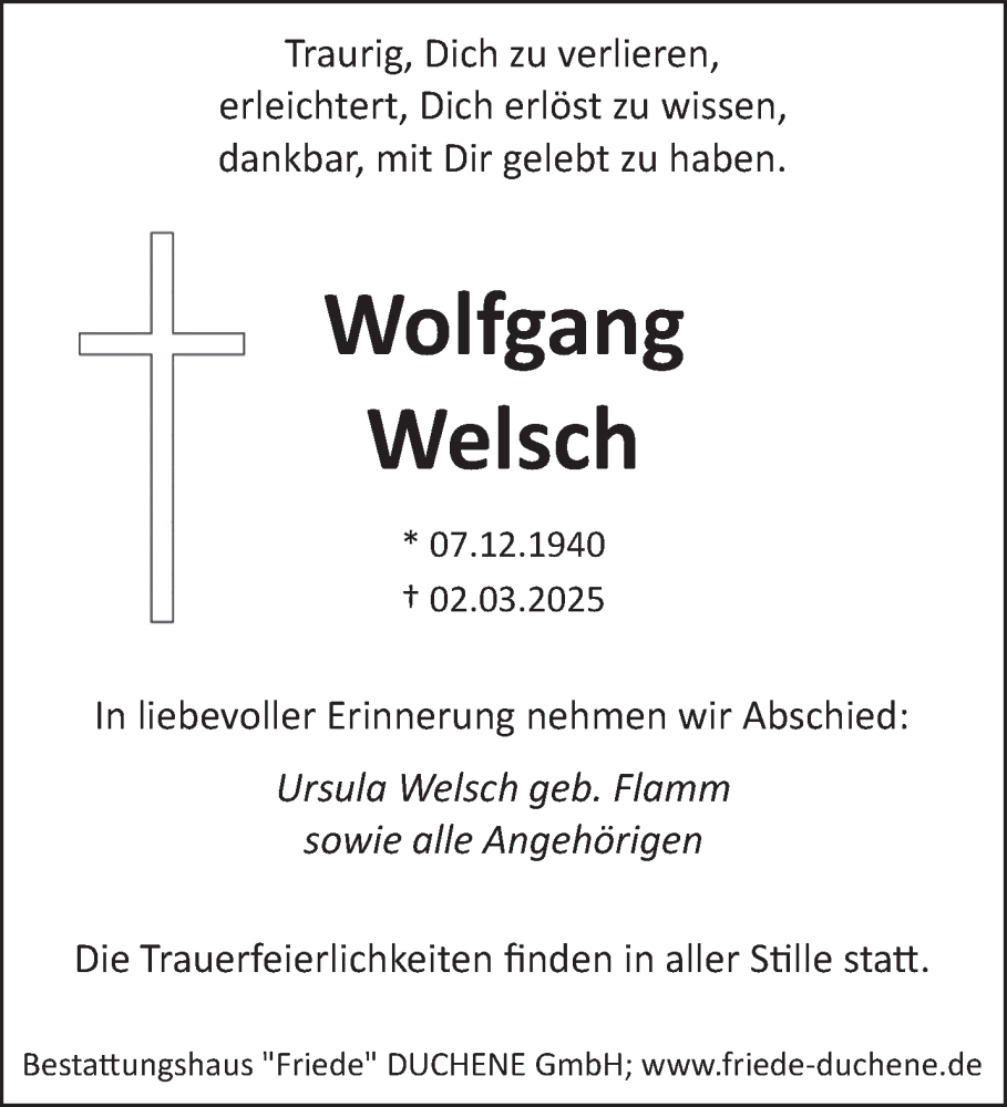 Traueranzeige für Wolfgang Welsch vom 08.03.2025 aus saarbruecker_zeitung