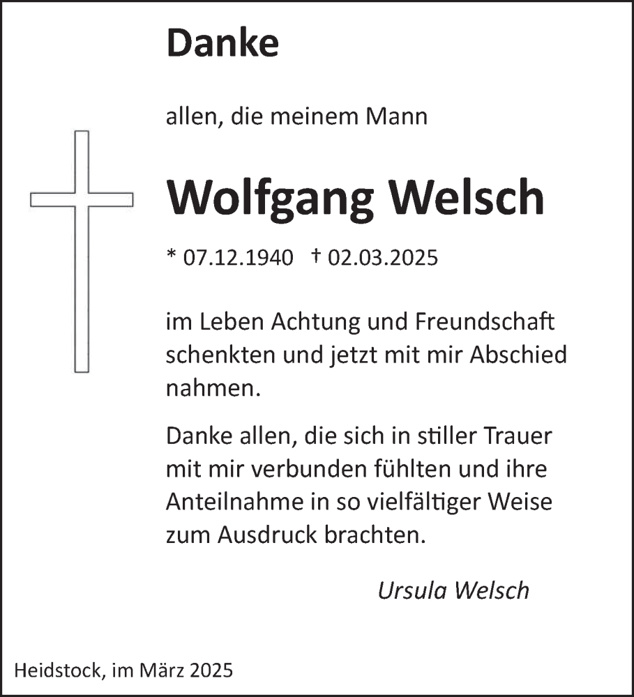  Traueranzeige für Wolfgang Welsch vom 29.03.2025 aus saarbruecker_zeitung