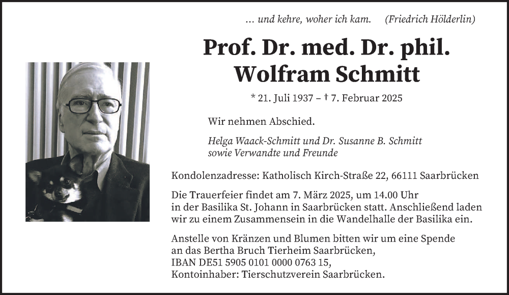  Traueranzeige für Wolfram Schmitt vom 01.03.2025 aus saarbruecker_zeitung