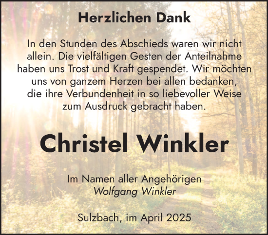 Traueranzeige von Christel Winkler von saarbruecker_zeitung