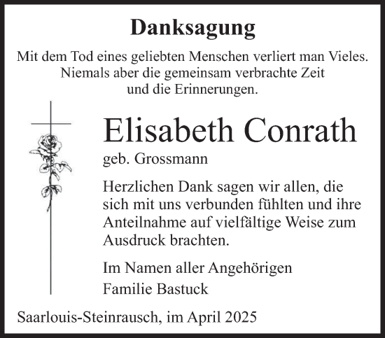 Traueranzeige von Elisabeth Conrath von saarbruecker_zeitung