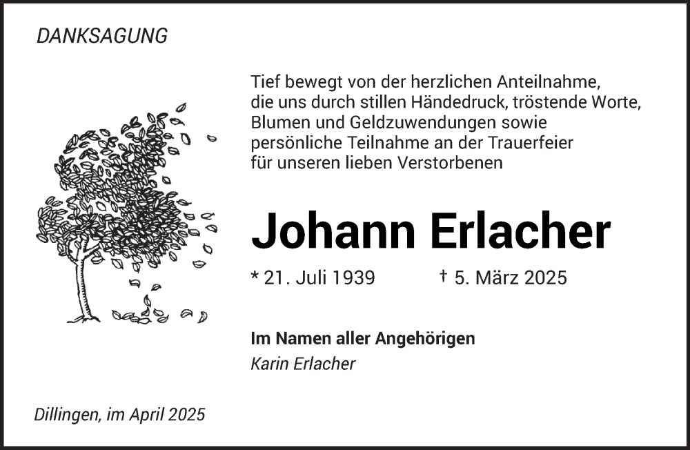  Traueranzeige für Johann Erlacher vom 19.04.2025 aus saarbruecker_zeitung