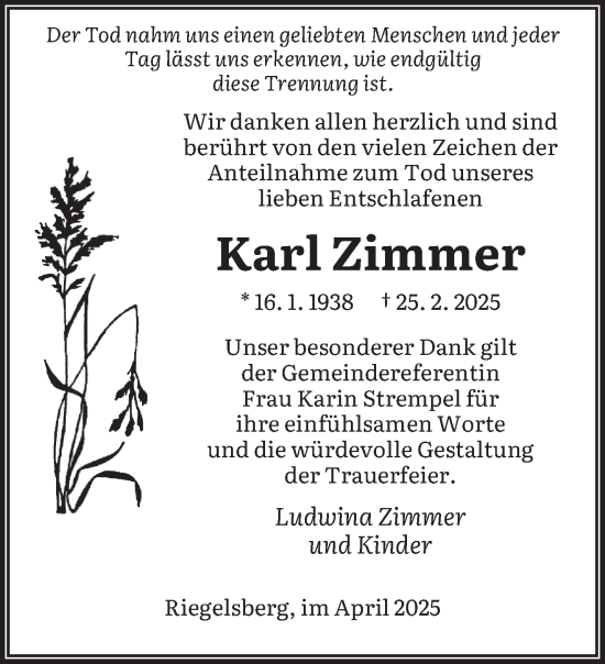 Traueranzeige von Karl Zimmer von saarbruecker_zeitung