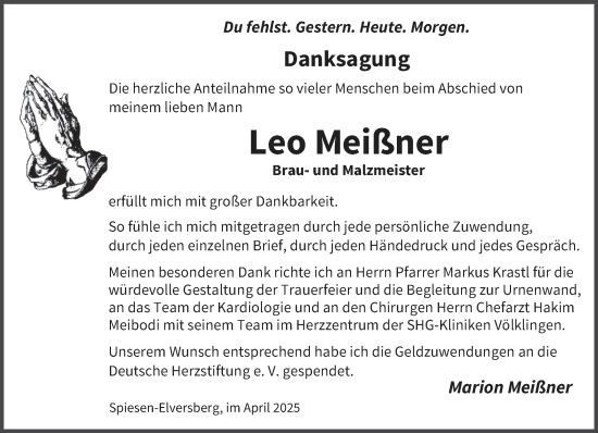 Traueranzeige von Leo Meißner von saarbruecker_zeitung