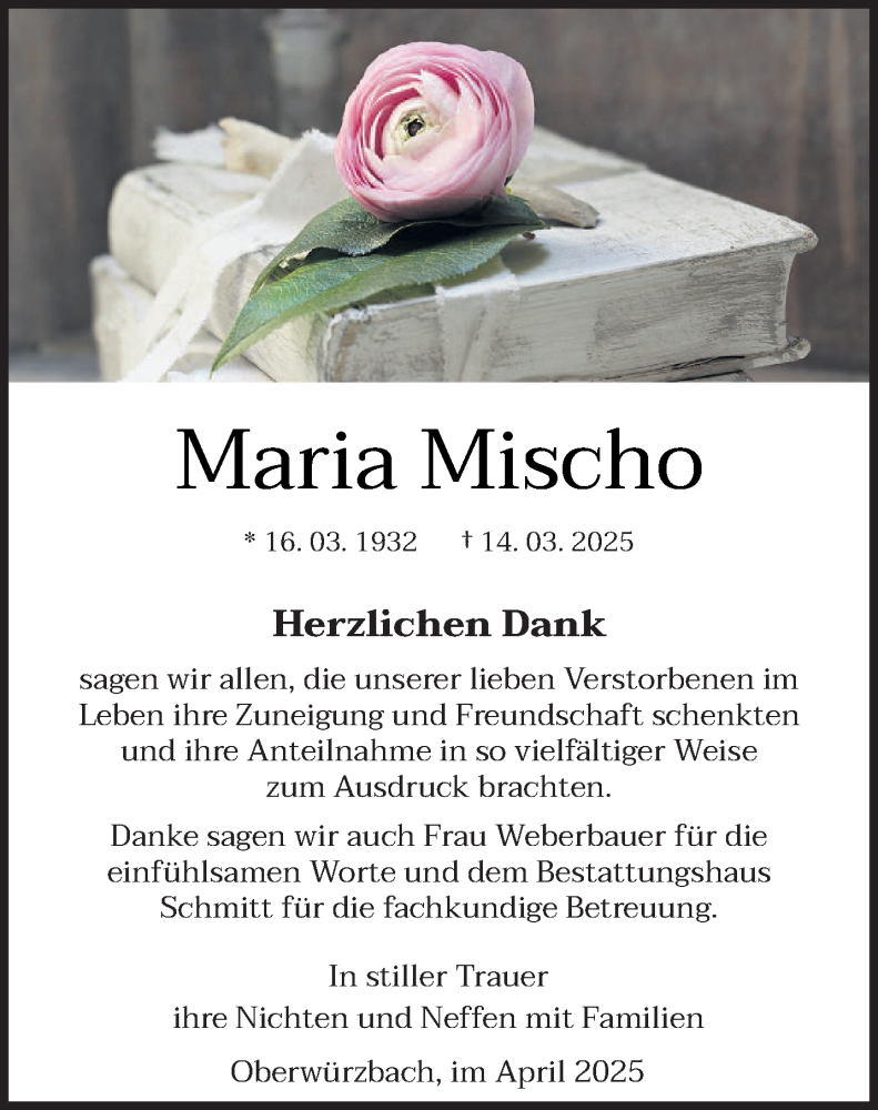  Traueranzeige für Maria Mischo vom 19.04.2025 aus saarbruecker_zeitung