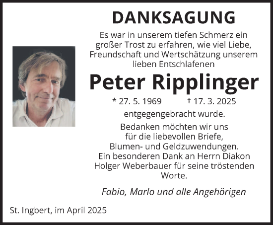 Traueranzeige von Peter Ripplinger von saarbruecker_zeitung