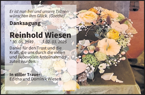 Traueranzeige von Reinhold Wiesen von saarbruecker_zeitung