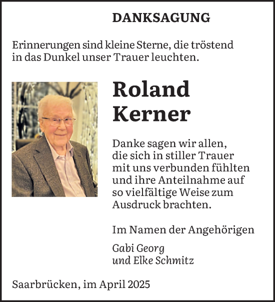 Traueranzeige von Roland Kerner von saarbruecker_zeitung