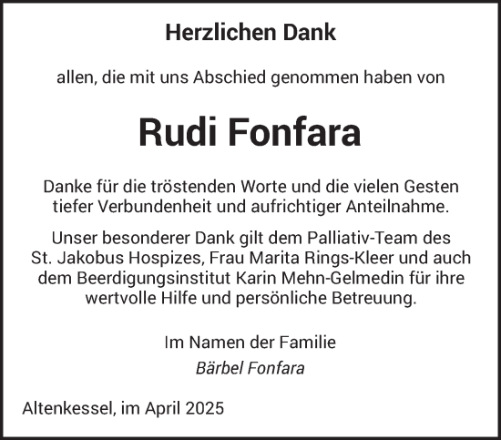 Traueranzeige von Rudi Fonfara von saarbruecker_zeitung