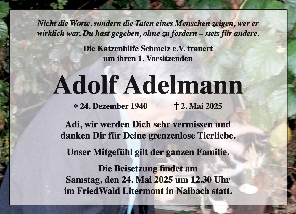  Traueranzeige für Adolf Adelmann vom 17.05.2025 aus saarbruecker_zeitung