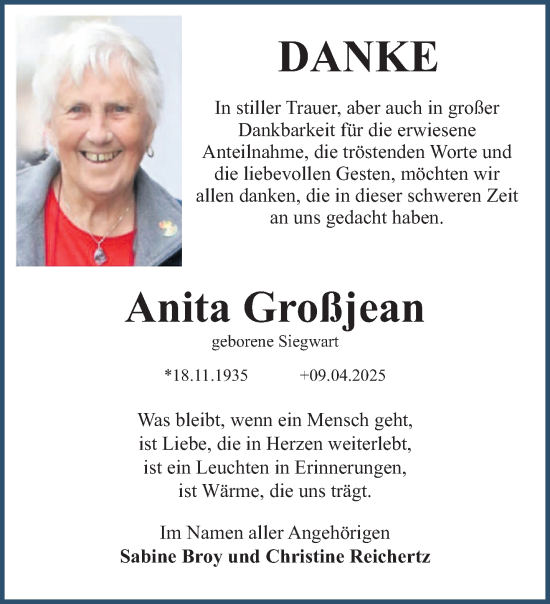 Traueranzeige von Anita Großjean von saarbruecker_zeitung