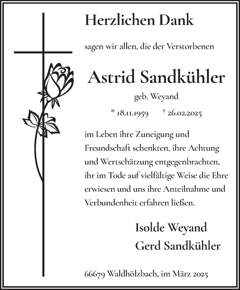  Traueranzeige für Astrid Sandkühler vom 19.03.2025 aus saarbruecker_zeitung